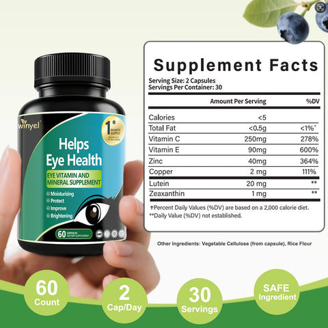 Lutein Eye Supplement - Vitamins, 30-Day Supply For Vision Clarity & Blue Light Protection, Retinal Health For Youngsters & Adults