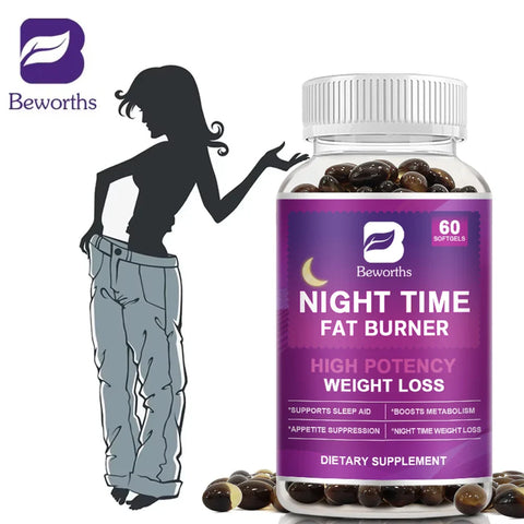 BEWORTHS 60PCS Night Time Fat Burnner Capsule for Women and Men Loss Weight Management Weight Slimming Tool Detox Burning Fat