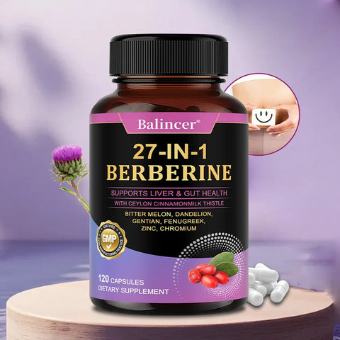 27-IN-1 Berberine 120 Capsules - Contains Ceylon Cinnamon,Milk Thistle - Supports Heart Health, Immune System, Liver & Gut Health