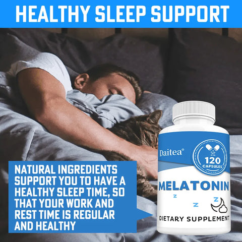 Melatonin Supplement Capsules 5 Mg - Natural Sleep Support, Relaxation and Calmness, Promotes Sleep Quality