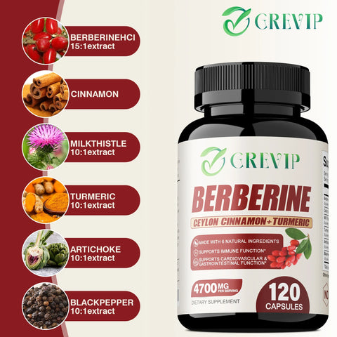 Berberine - Cardiovascular and Digestive Health, Antioxidant - with Ceylon Cinnamon - 120 Capsules
