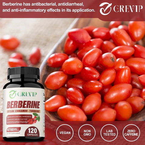 Berberine - Cardiovascular and Digestive Health, Antioxidant - with Ceylon Cinnamon - 120 Capsules