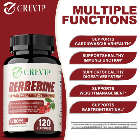 Berberine - Cardiovascular and Digestive Health, Antioxidant - with Ceylon Cinnamon - 120 Capsules